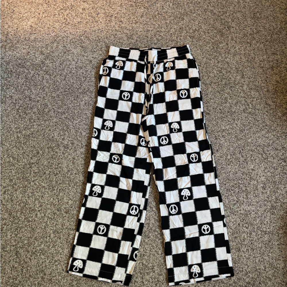 Urban Outfitters Peace Sign Checkered Bottoms - Black and White